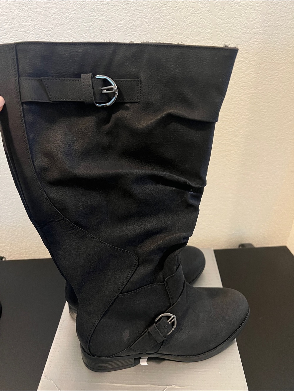 cloudwalkers Black Over-the-Knee Boots with Buckle Accents